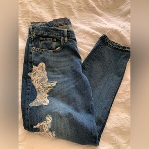 NWT Ralph Lauren Women's Indigo Lace Patchwork Relaxed Fit Tapered Leg Size 4